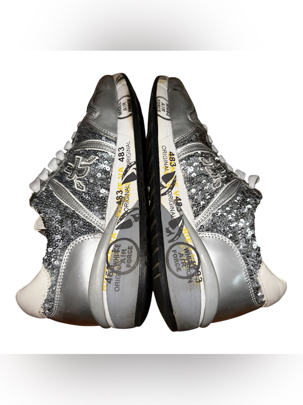 Premiata Luxury Italian Designer Sneakers Silver Sequin Leather EU 39 Women’s